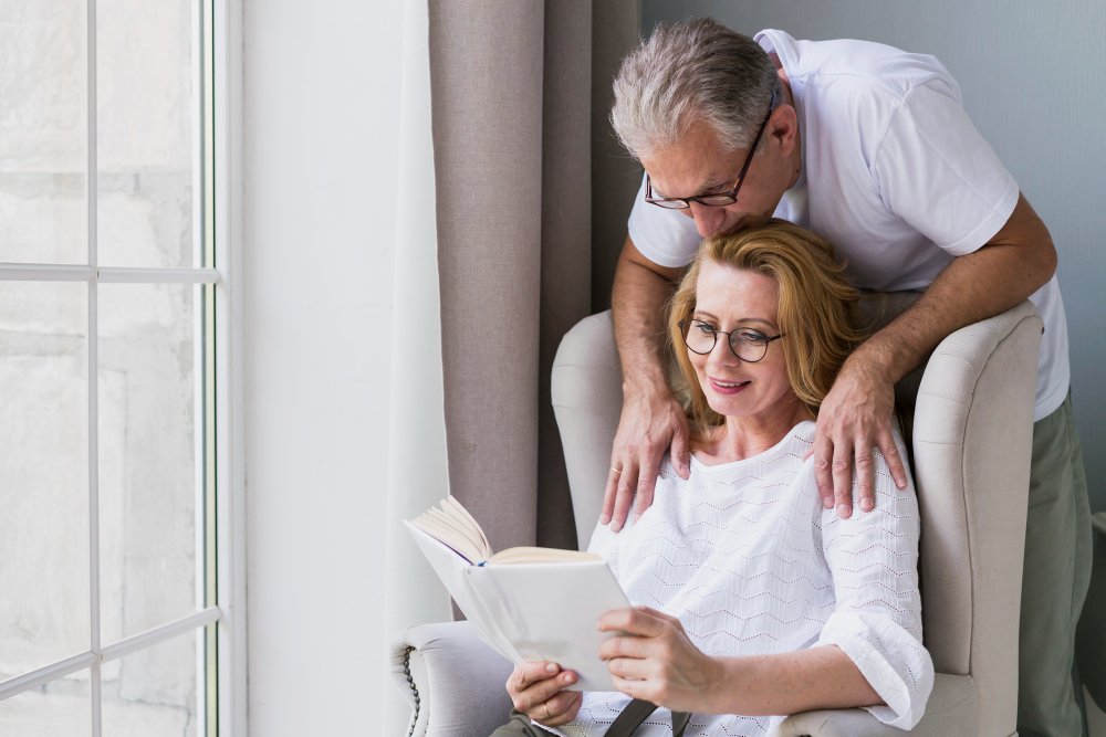 Older couple reading together